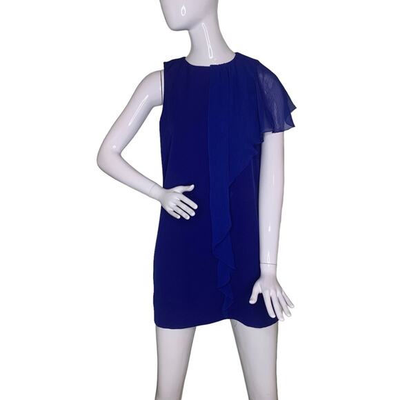 Zara Basic Mini Dress Size S Blue One Sleeve Sheer Turns Into a Veil - Picture 1 of 7